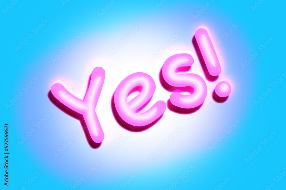Yes! Pink neon sign on blue background illustration Yes! Pink neon sign on blue background illustration