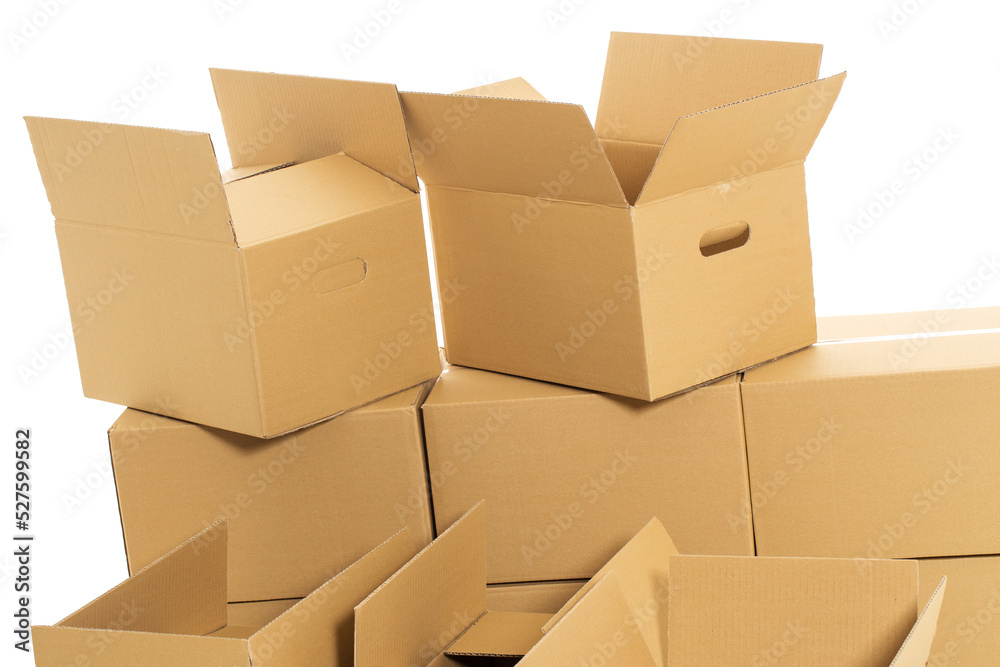Empty and closed boxes on the white background Empty and closed boxes on the white background