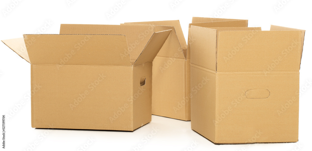 Empty and open boxes on the white background Empty and open boxes on the white background
