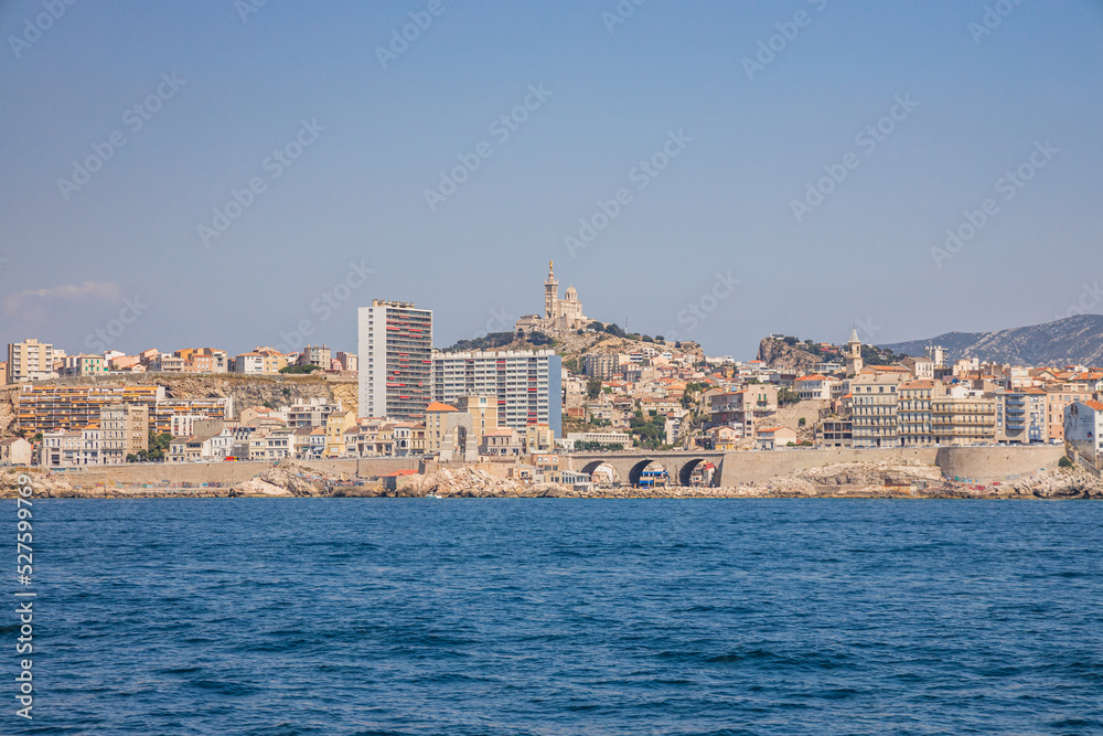 Marseille city seen from the sea in France