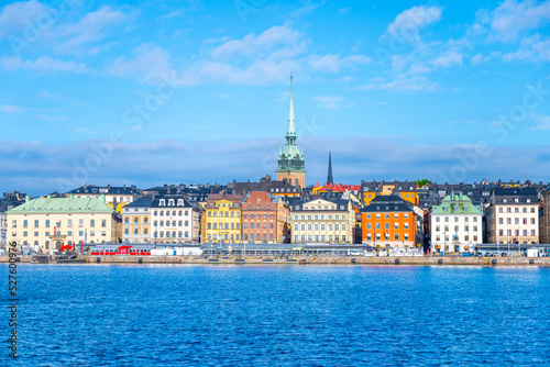 Panoramic view of colourful houses in Old Town of Stockholm