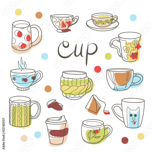 contour and spot drawings, cup set, fun cups © Toshka
