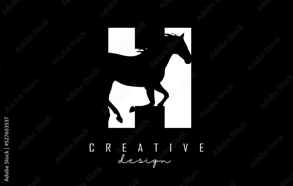 Vector illustration of abstract letter H with horse shape cut.