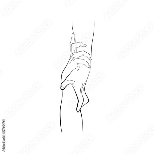 Holding Hands, Outline Drawing, Hand Holding together, Concept romance supports love