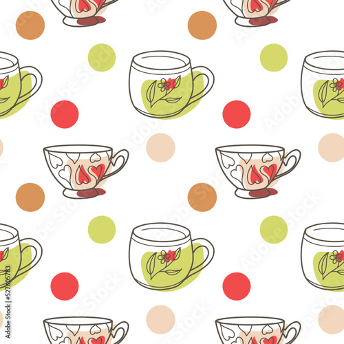 vector seamless pattern on the fun cups for tea and coffee