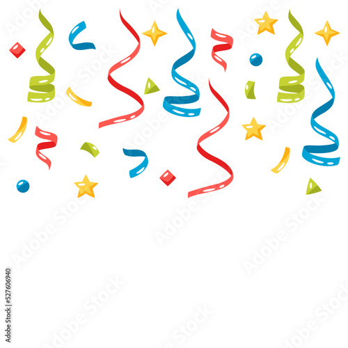 Background with color confetti and streamers. Decoration for celebration.