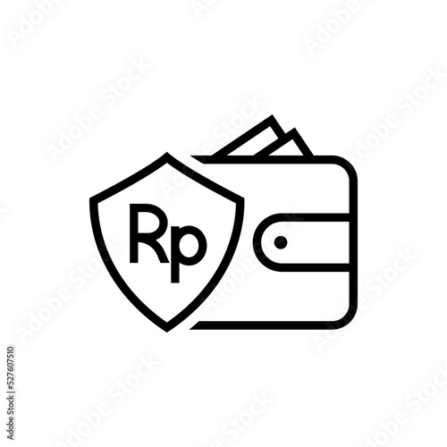Rupiah sign on shield and wallet icon design isolated on white background. Vector illustration