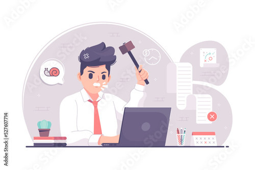Emotional Stress Working Businessman holding hammer illustration