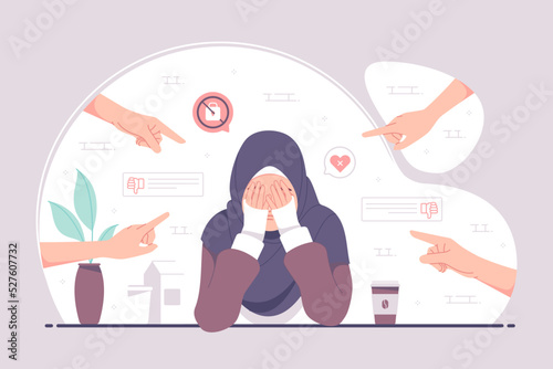 insecure hijab girl feel Stress And Dizzy gesture
