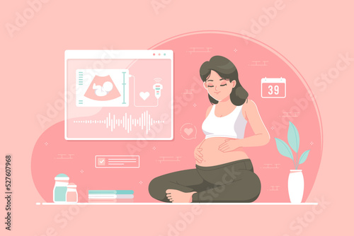 pregnant girl Ultrasonography (Usg) check concept illustration