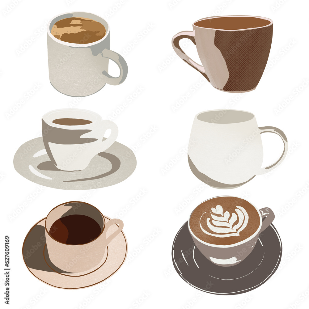 Cup of coffee set illustration isolated on white background. Cup of coffee set illustration isolated on white background.