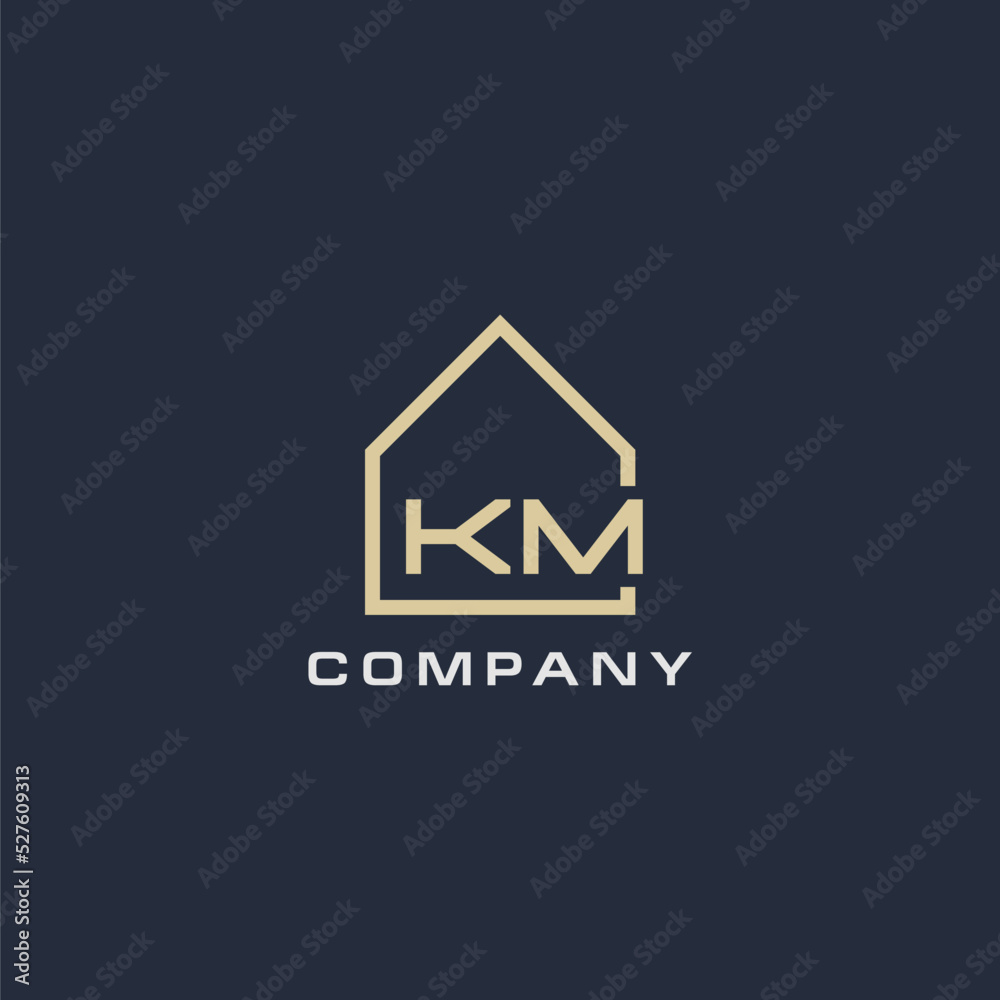 Initial letter KM real estate logo with simple roof style design ideas ...