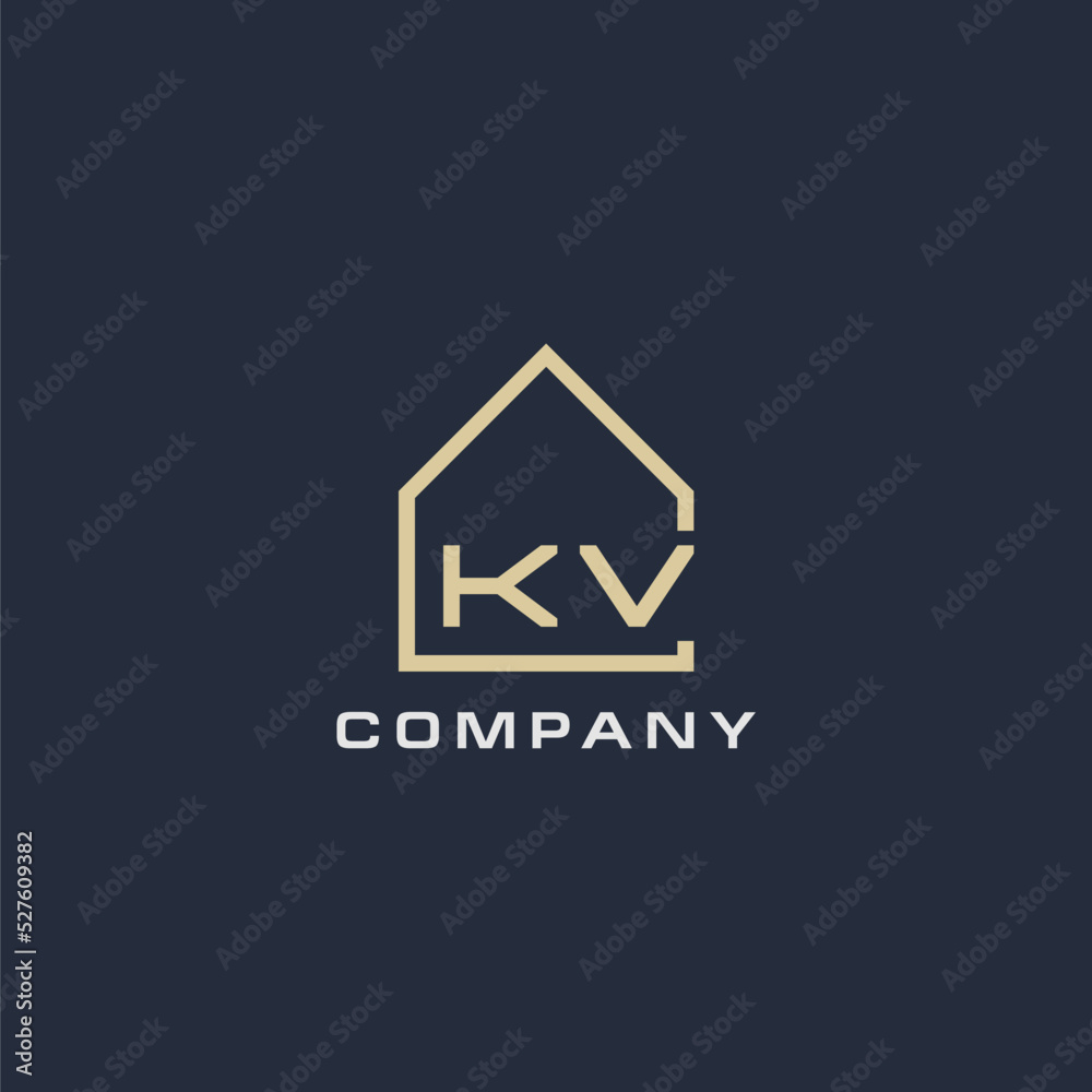 Initial letter KV real estate logo with simple roof style design ideas ...