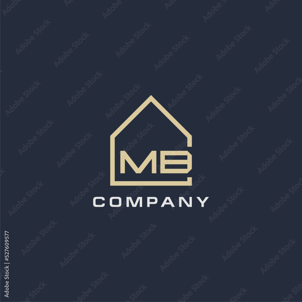 Initial letter MB real estate logo with simple roof style design ideas