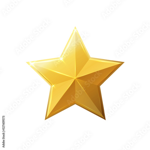Gold shiny glitter glowing christmas star with shadow isolated on white background. Vector illustration.