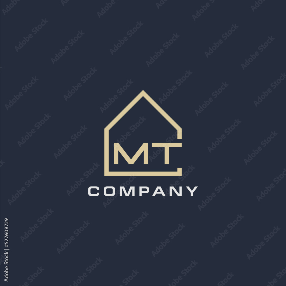 Initial letter MT real estate logo with simple roof style design ideas