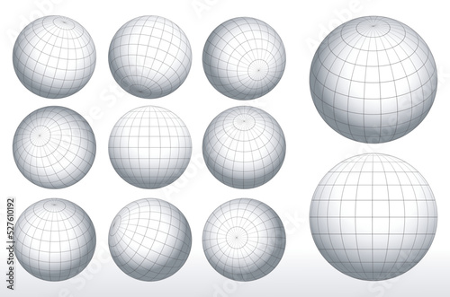 set of globe grid earth planet or sphere wire frame isolated. eps vector