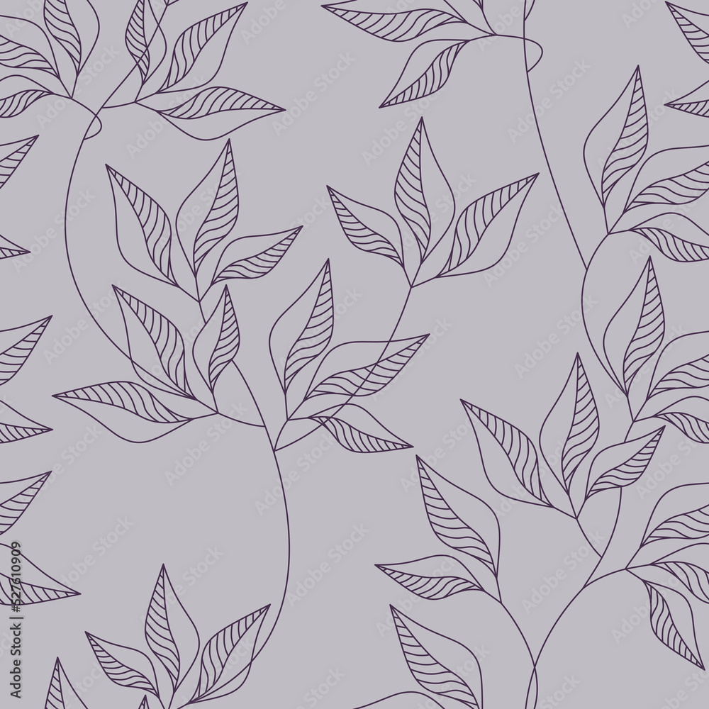 Fototapeta premium Seamless leaf pattern vector. Abstract line leaves and branches floral backdrop illustration. Wallpaper, background, fabric, textile, print, wrapping paper or package design.