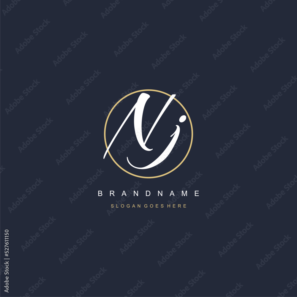 Initial letter NJ logo monogram feminine style with circle line design ...