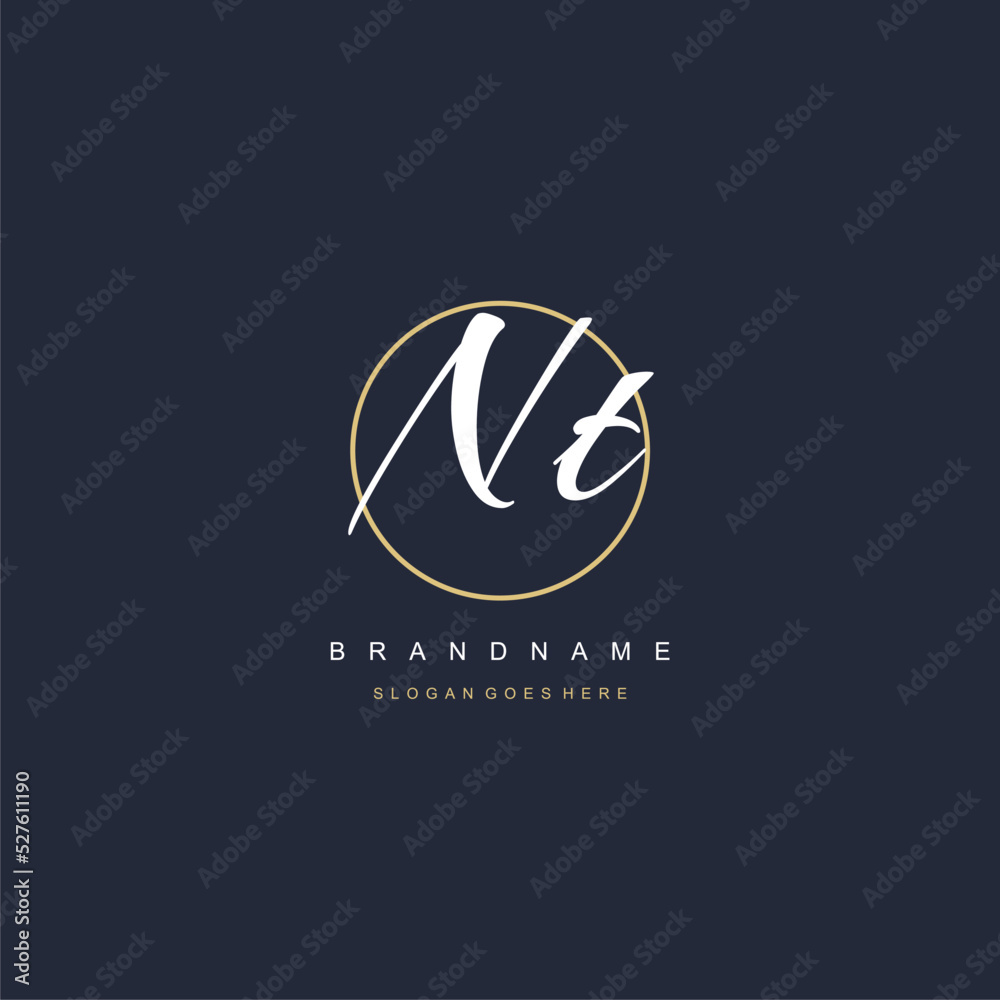 Nt Script Monogram Initial letter NT logo monogram feminine style with circle line design ...