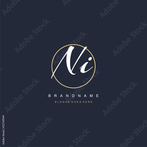 Initial letter NI logo monogram feminine style with circle line design ideas
