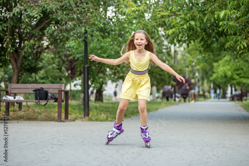 Child rollerblading fast at skate park. Having fun. Concept of an active lifestyle, hobbies © Olha Tsiplyar