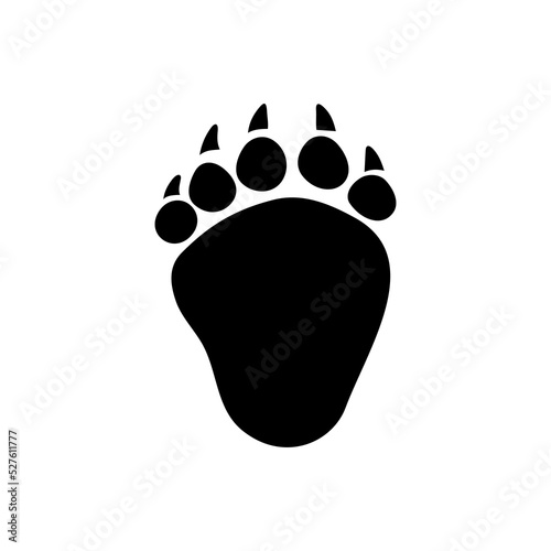 Bear tracks or footprints isolate black silhouette icon. Vector giant american grizzly footsteps, hunting sport. Polar bear, panda foot prints with claws or nails, wildlife animal steps on ground