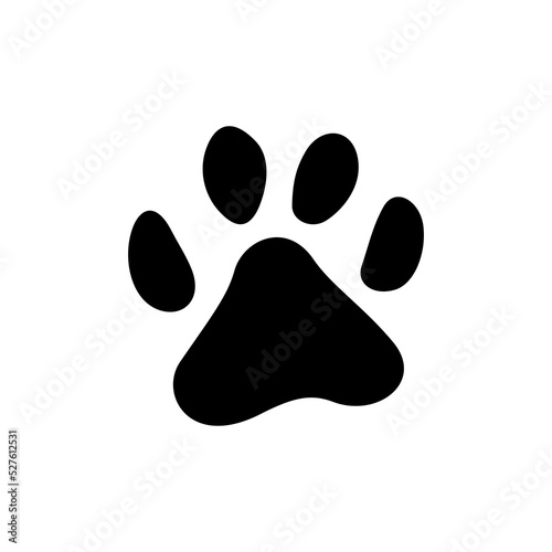 Dog or cat animal footprint isolated black silhouette icon. Vector wolf or bear rescue trace, hunting trail of wildlife animal cub. Puppy or kitten pet steps, pawprint tracks, footsteps on footpath