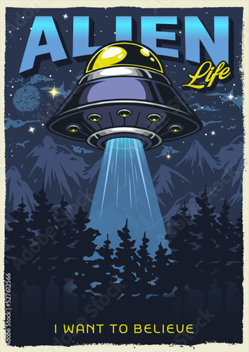 Alien life flyer vintage colorful