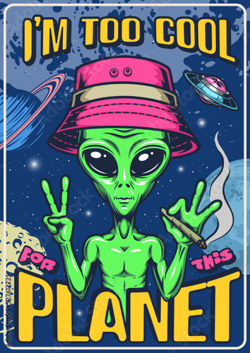 Friendly alien vintage colorful poster