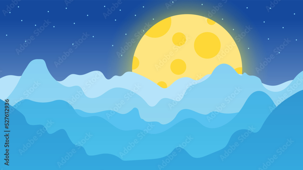 Obraz premium Colorful Mountains at Night View Illustration