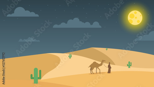 Night Desert Landscape View Illustration