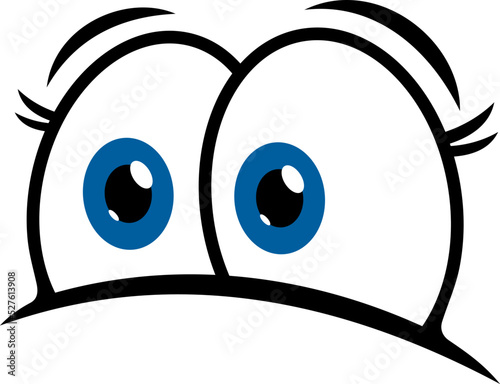 Eyes face smile, cartoon character and expression emoticon, vector icon. Frightened scared or shy look eyes emoji or chat emotion smile face, googly big blue eyes