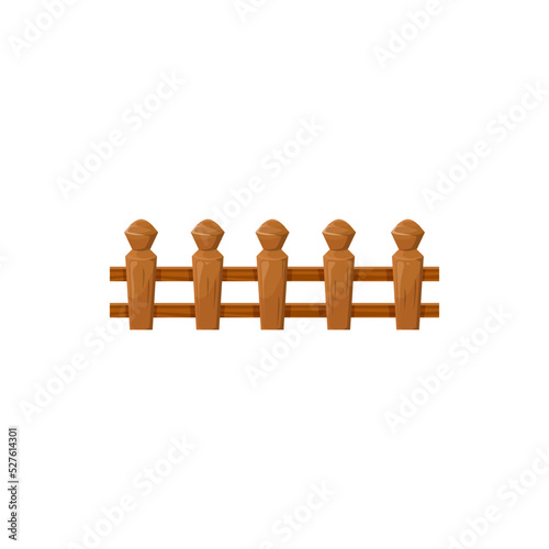 Wooden fencing in garden or farm isolated country timber fence cartoon icon. Vector hardwood slats, parallel farming boundary picket. Rural home security protection outdoor barrier of timber panels