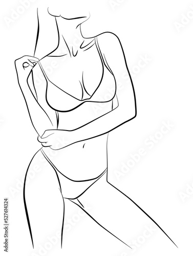 Drawing one line of the female body. Female figure.