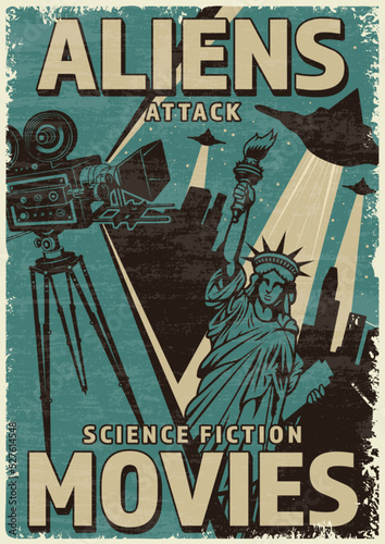 Aliens movies colorful flyer vintage