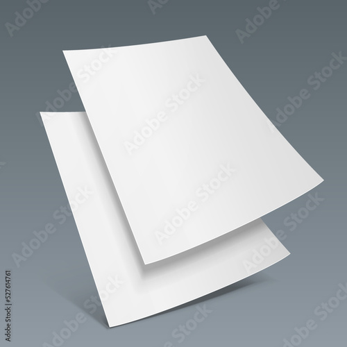 Mockup Blank Paper Leaflet, Flyer, Broadsheet, Flier, Follicle, Leaf With Shadows. On Gray Dark Background Isolated. Mock Up Template Ready For Your Design. Vector EPS10