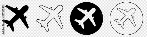 Set of plane icons. Line and flat symbols. Vector illustration isolated on transparent background