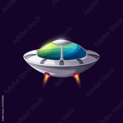 Cartoon spacecraft alien craft isolated ufo saucer ship game animation design icon. Vector alien spaceship, cosmos galaxy invader, satellite. Spaceship extraterrestrial station, futuristic object