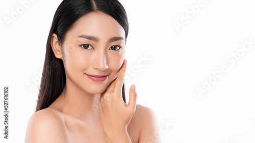 Beautiful young asian woman with clean fresh skin on white background, Face care, Facial treatment, Cosmetology, beauty and spa, Asian women portrait.