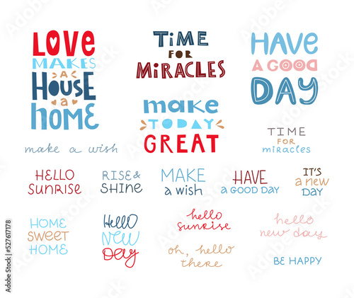 Set of handmade quote. Hand lettering typography poster. For housewarming posters, greeting cards, home decorations, print, textile. Vector illustration.