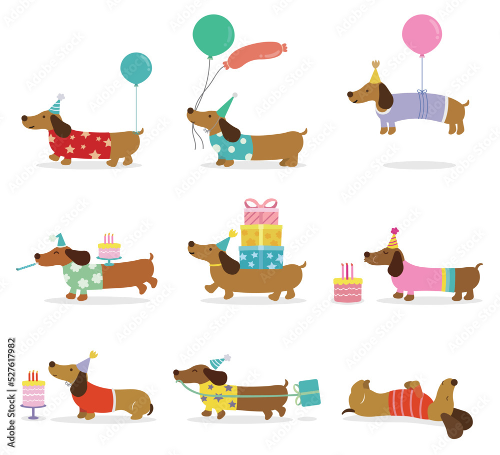 Collection of cute dachshund illustrations