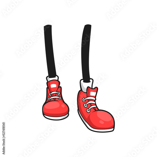 Black legs fashion athletic boots with white rubber toe and laces isolated cartoon limbs. Vector sportive skaters, comic foots of kid character, urban teenager style footwear, funny boots design