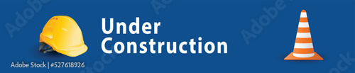 under construction, Helmet for builder worker and Traffic cones., Horizontal banner , vector illustration.