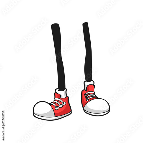 Comic foots in red sport shoes isolated cartoon walking legs. Vector textile sneakers or trainers with rubber toe, sticks in sportive footwear. Modern teenager skaters, casual youth limbs in boots © Vector Tradition