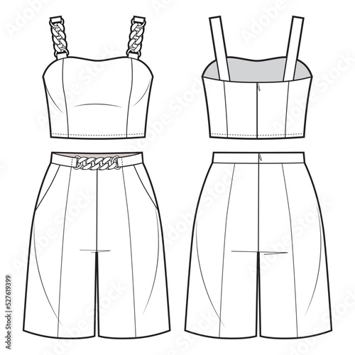 Women's chain detailed suit. Top and shorts.