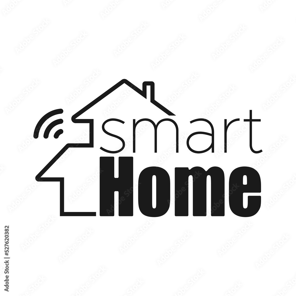 Smart home icon, with outline wireless signal Wi-Fi icon, modern future house icon in white isolated illustration vector