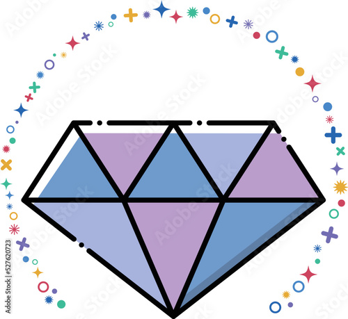 フラットでシンプルなダイアモンドのロゴイラスト。ワンポイントに使えるアイコン素材。.