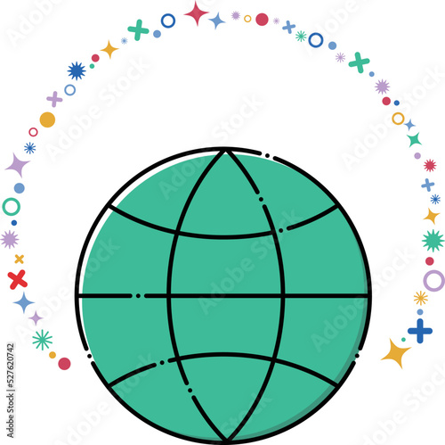 シンプルでフラットな地球のアイコン。世界の地図線のイラスト。.