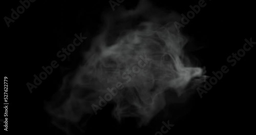 Top view or flat lay of 3d render of looping quick steam or smoke for video overlay effects. 